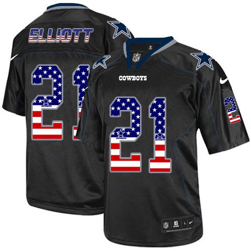 Nike Cowboys #21 Ezekiel Elliott Black Men's Stitched NFL Elite USA Flag Fashion Jersey - Click Image to Close